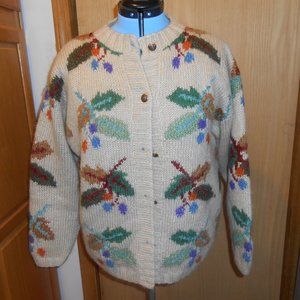 siba hand knitted sweater medium  biege with leaf design